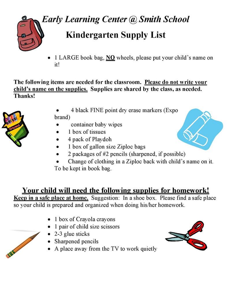 kindergarten List 