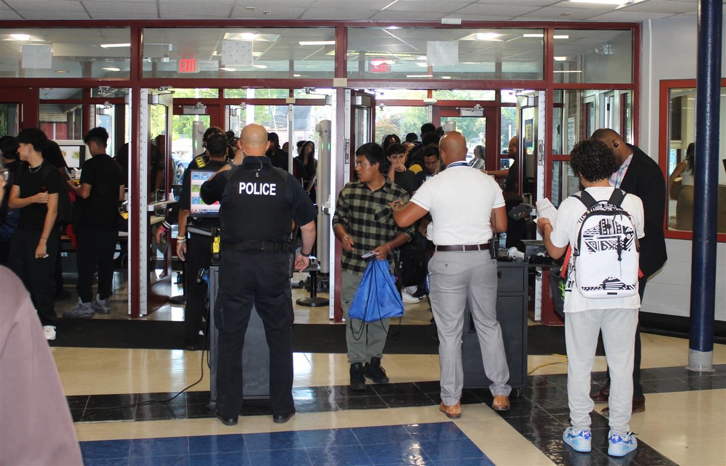 Students enter Poughkeepsie High School in the morning