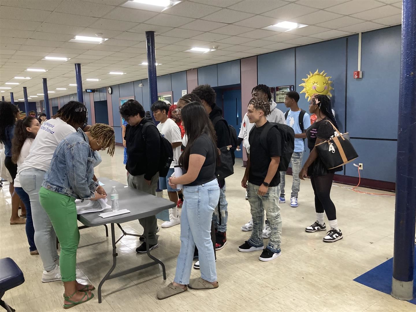 Students pick up printed schedules at Poughkeepsie High School