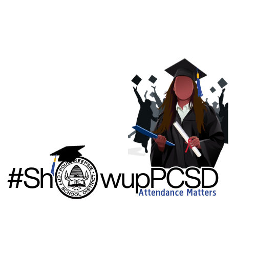  A logo for the "Attendance Matters" campaign depicting graduates