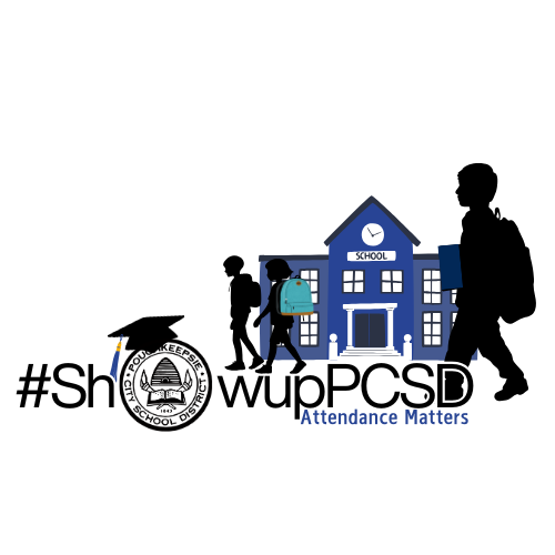  A logo for the "Attendance Matters" campaign depicting children going to school